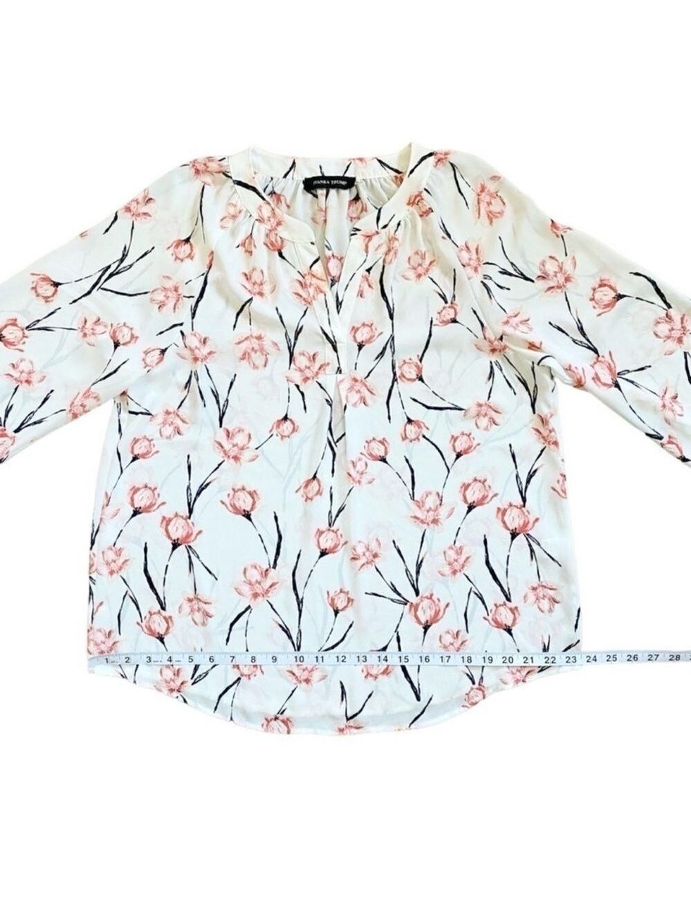 Ivanka Trump Sheer Floral White & Pink Long Sleeve V-Neck Flowy Blouse Sz Small - Picture 11 of 11